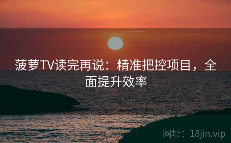 菠萝TV读完再说:精准把控项目,全面提升效率 菠萝TV读完再说:精准把控项目,全面提升效率